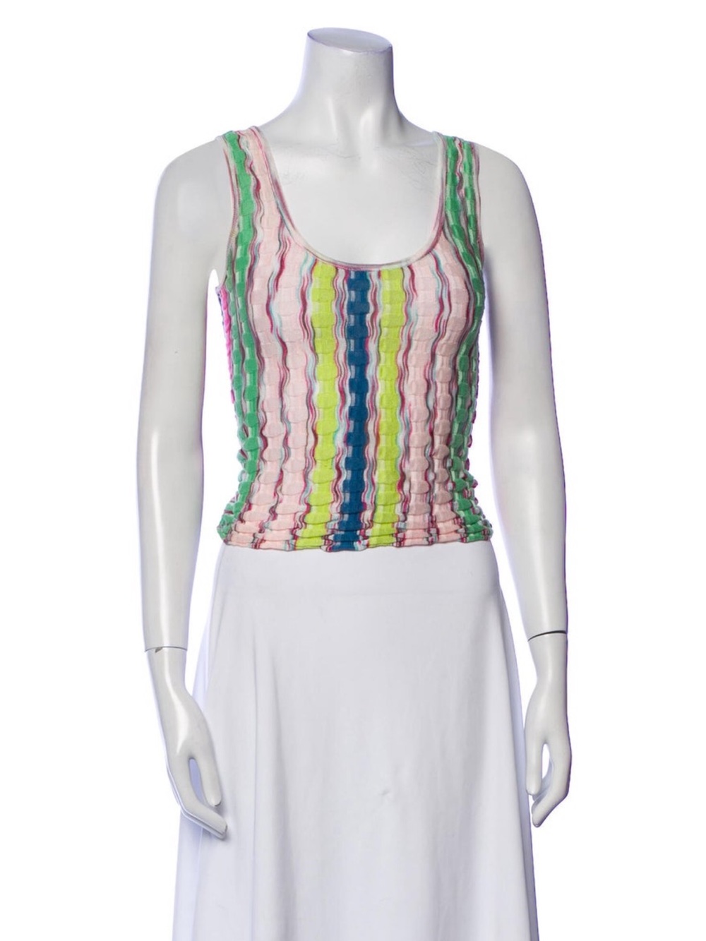MISSONI Green & PinK ZIG ZAG Scoop Neck Tie Closure Back Ribbed Tank Sz Medium